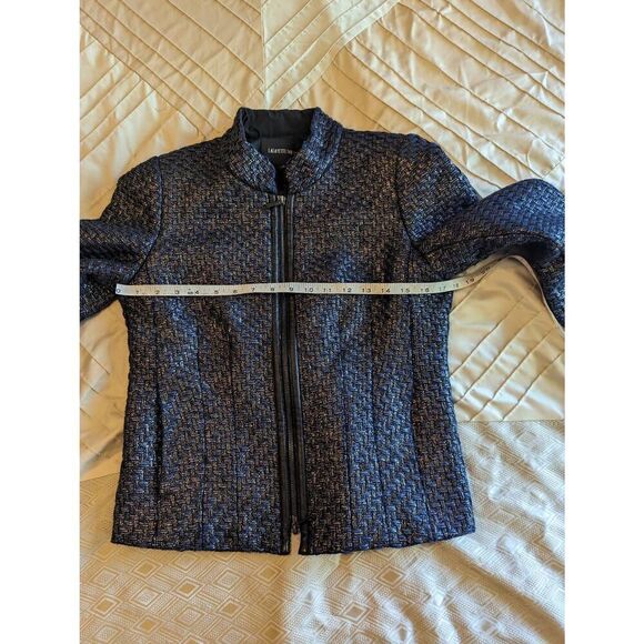 Lafayette 148 new York zip up wool/ poly blend jacket blue metallic finish euc 4 - Picture 8 of 9